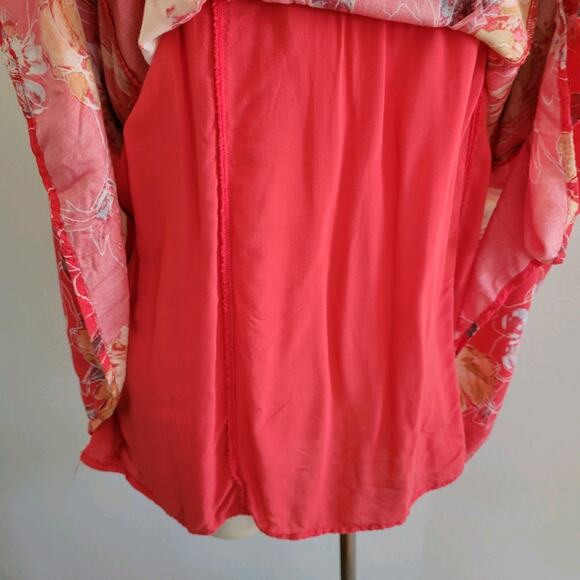 Free People All Eyes On You Floral Mini Swing Dress 4 Coral 3/4 Bell Sleeve - Picture 7 of 16